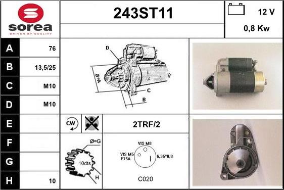 STARTCAR 243ST11 - Starter autospares.lv