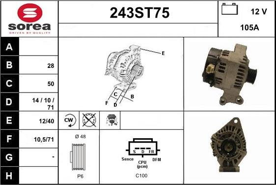 STARTCAR 243ST75 - Alternator autospares.lv