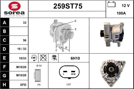 STARTCAR 259ST75 - Alternator autospares.lv