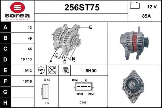 STARTCAR 256ST75 - Alternator autospares.lv