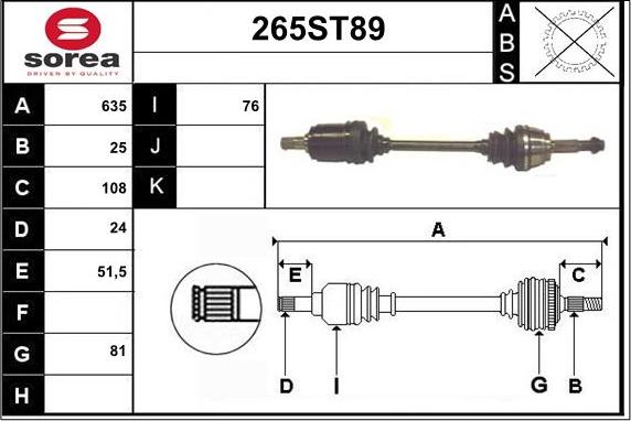 STARTCAR 265ST89 - Drive Shaft autospares.lv