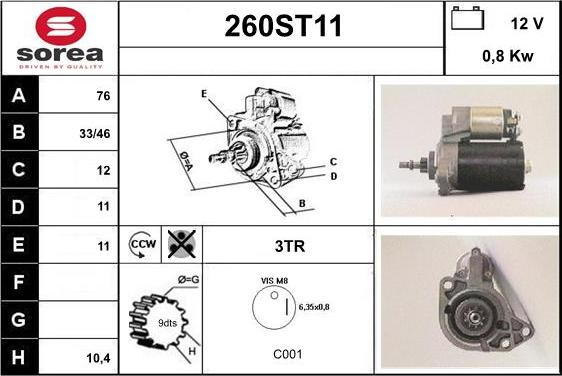 STARTCAR 260ST11 - Starter autospares.lv