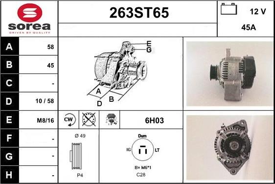STARTCAR 263ST65 - Alternator autospares.lv