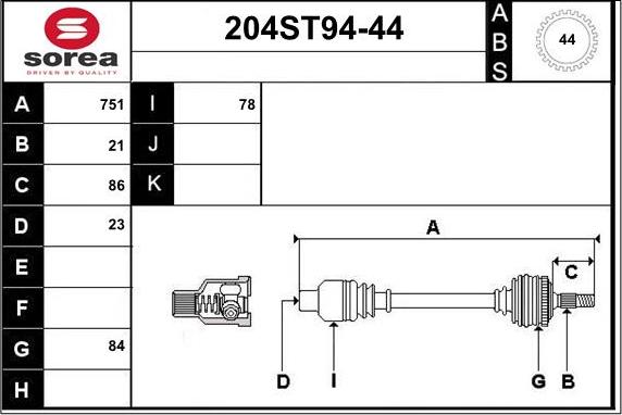 STARTCAR 204ST94-44 - Drive Shaft autospares.lv