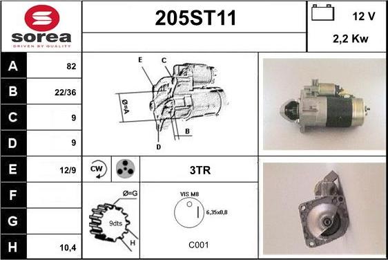 STARTCAR 205ST11 - Starter autospares.lv