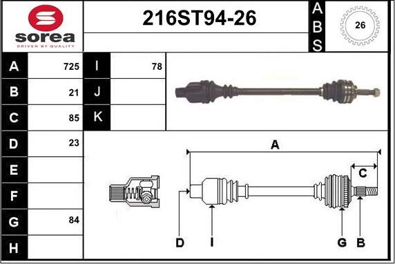 STARTCAR 216ST94-26 - Drive Shaft autospares.lv