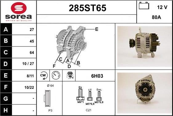 STARTCAR 285ST65 - Alternator autospares.lv