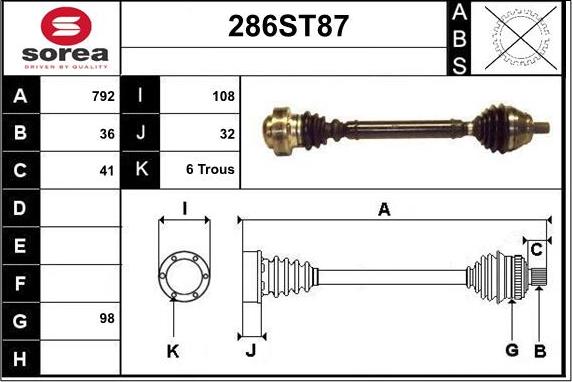 STARTCAR 286ST87 - Drive Shaft autospares.lv