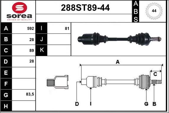 STARTCAR 288ST89-44 - Drive Shaft autospares.lv