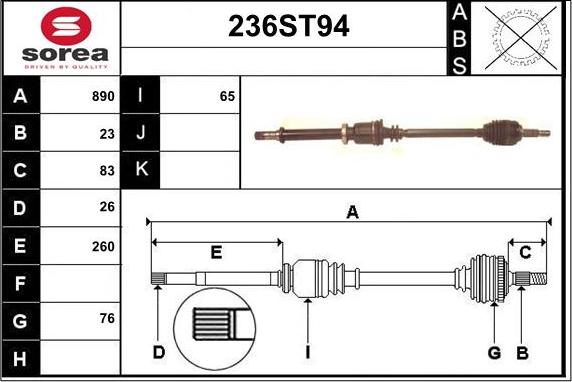 STARTCAR 236ST94 - Drive Shaft autospares.lv