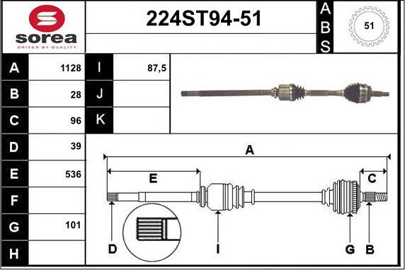 STARTCAR 224ST94-51 - Drive Shaft autospares.lv