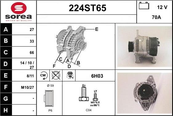 STARTCAR 224ST65 - Alternator autospares.lv