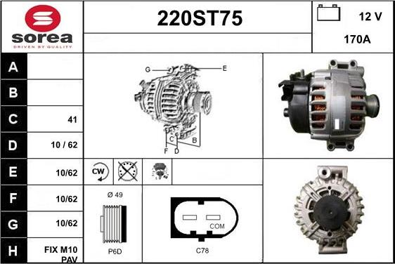 STARTCAR 220ST75 - Alternator autospares.lv