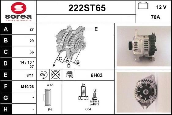 STARTCAR 222ST65 - Alternator autospares.lv