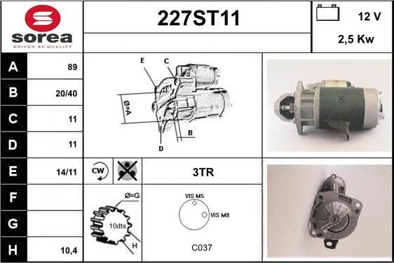 STARTCAR 227ST11 - Starter autospares.lv