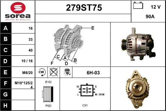 STARTCAR 279ST75 - Alternator autospares.lv