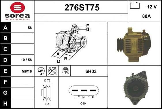 STARTCAR 276ST75 - Alternator autospares.lv