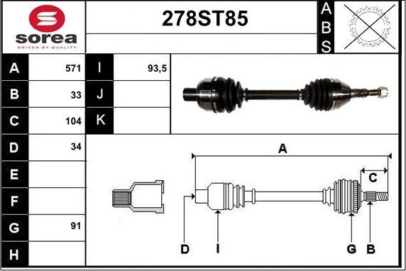 STARTCAR 278ST85 - Drive Shaft autospares.lv