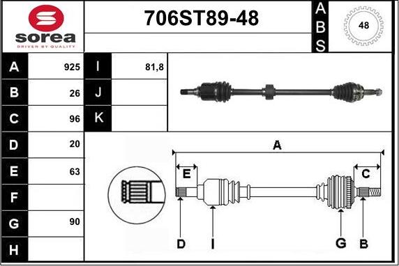 STARTCAR 706ST89-48 - Drive Shaft autospares.lv