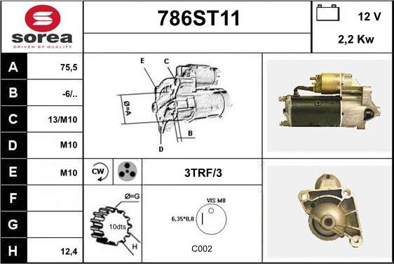 STARTCAR 786ST11 - Starter autospares.lv