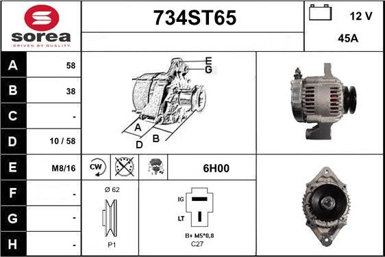 STARTCAR 734ST65 - Alternator autospares.lv