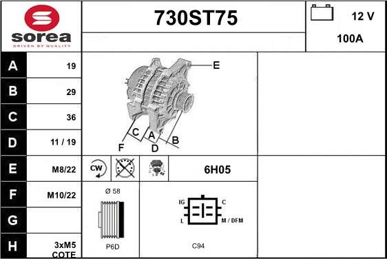 STARTCAR 730ST75 - Alternator autospares.lv