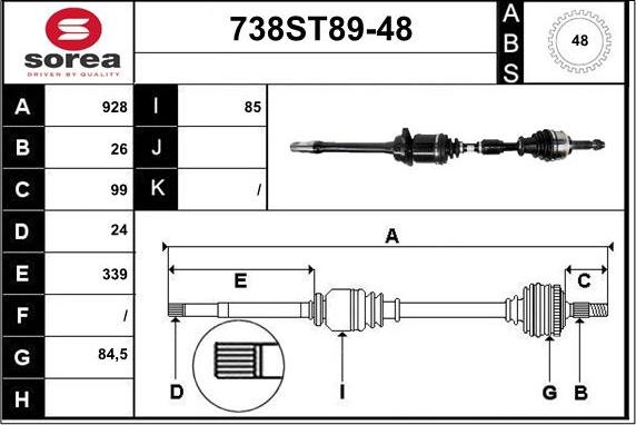 STARTCAR 738ST89-48 - Drive Shaft autospares.lv