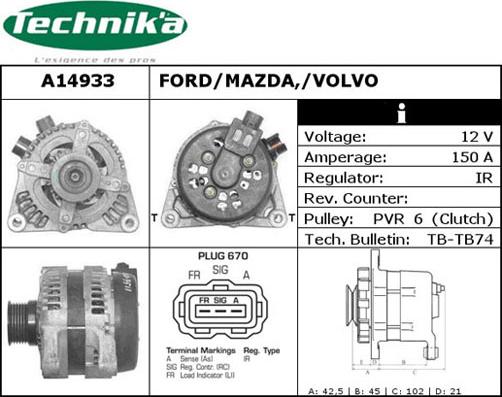 Technika A14933 - Alternator autospares.lv