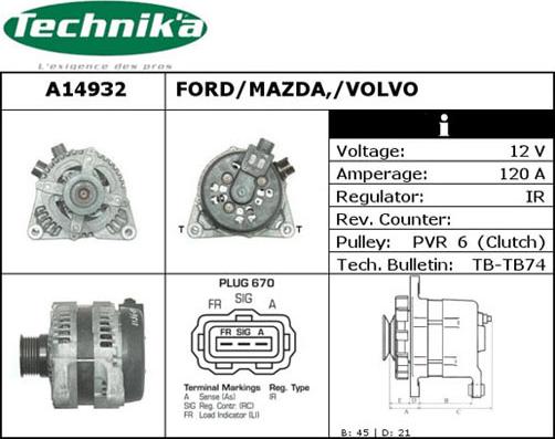 Technika A14932 - Alternator autospares.lv