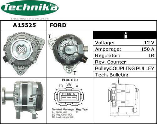 Technika A15525 - Alternator autospares.lv