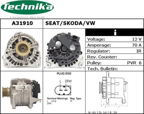 Technika A31910 - Alternator autospares.lv