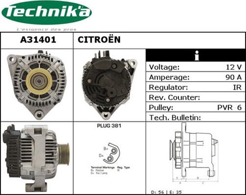 Technika A31401 - Alternator autospares.lv