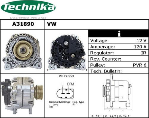 Technika A31890 - Alternator autospares.lv