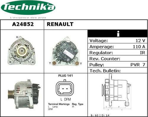 Technika A24852 - Alternator autospares.lv