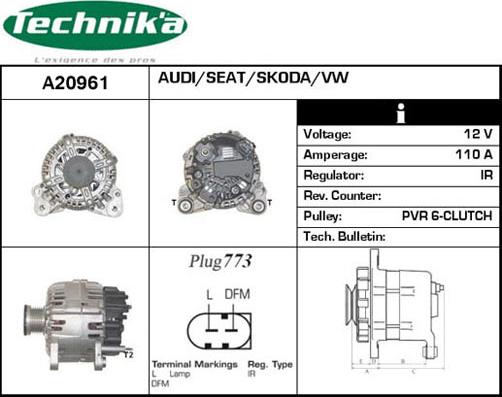 Technika A20961 - Alternator autospares.lv