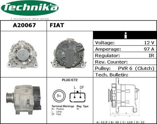 Technika A20067 - Alternator autospares.lv