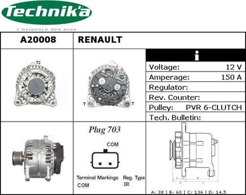 Technika A20008 - Alternator autospares.lv