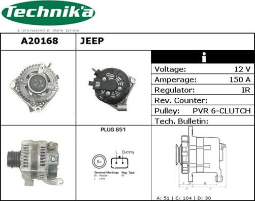 Technika A20168 - Alternator autospares.lv