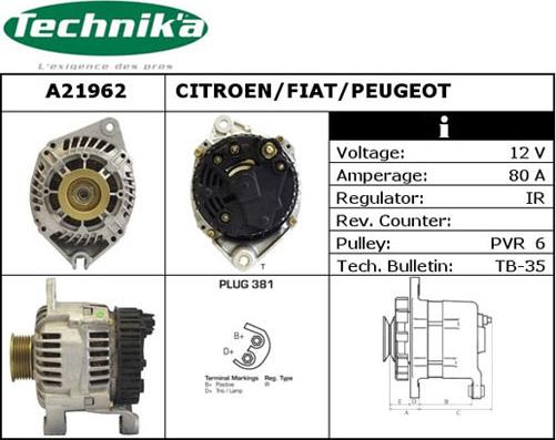 Technika A21962 - Alternator autospares.lv