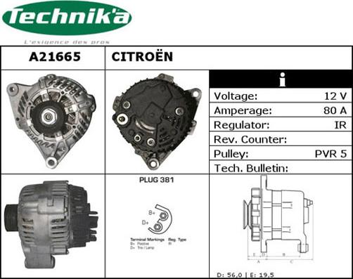 Technika A21665 - Alternator autospares.lv