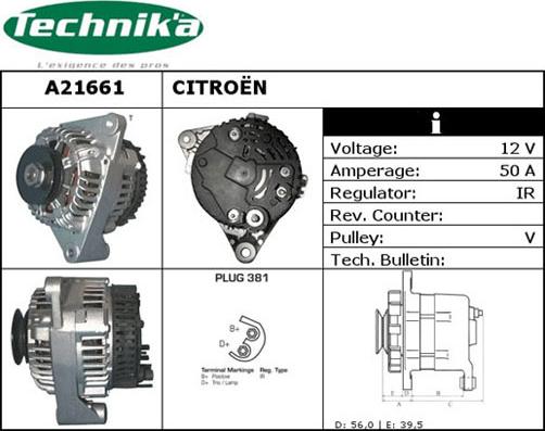 Technika A21661 - Alternator autospares.lv