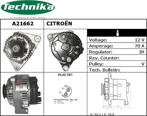 Technika A21662 - Alternator autospares.lv