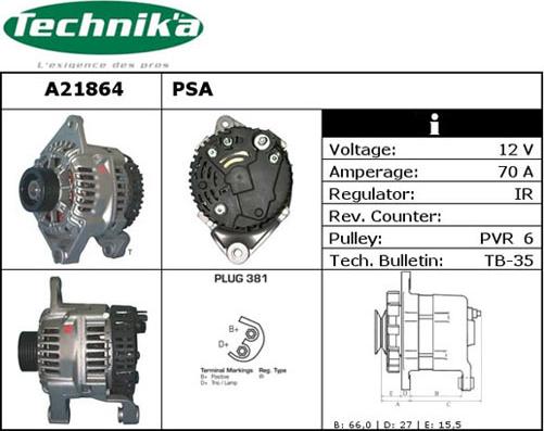 Technika A21864 - Alternator autospares.lv