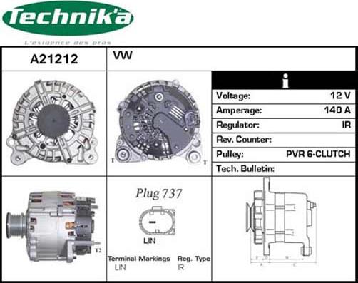 Technika A21212A - Alternator autospares.lv