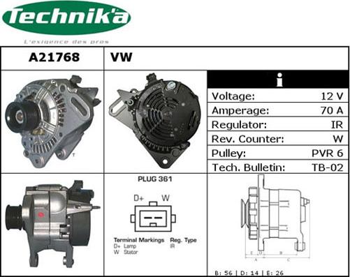 Technika A21768 - Alternator autospares.lv