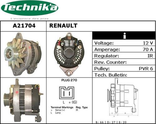 Technika A21704 - Alternator autospares.lv