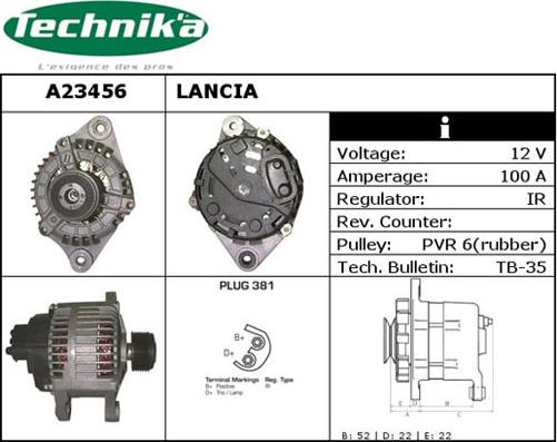 Technika A23456 - Alternator autospares.lv