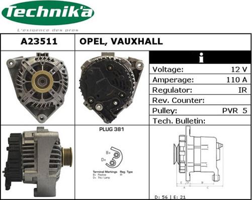 Technika A23511 - Alternator autospares.lv