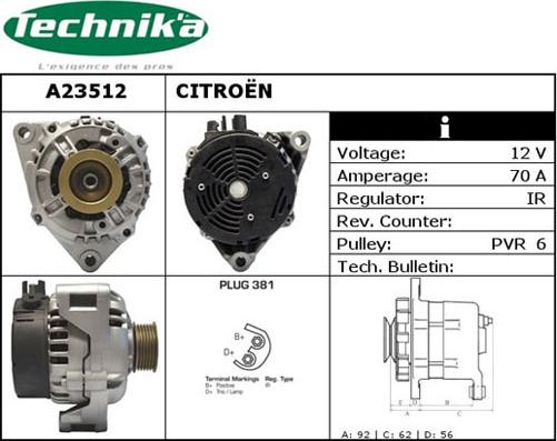 Technika A23512 - Alternator autospares.lv