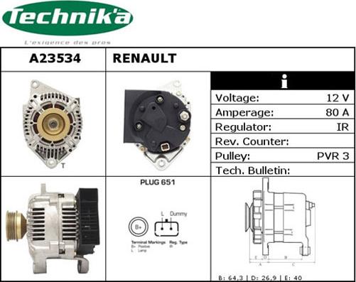 Technika A23534 - Alternator autospares.lv